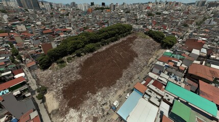 Aerial View: Urban Landscape Dominated by Waste and Greenery.