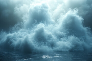 Obraz premium Dark storm clouds over raging ocean waves.