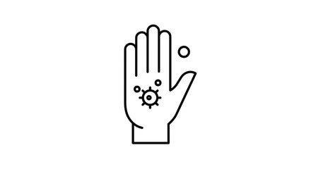Obraz premium Hand with virus icon in minimalist black and white line art