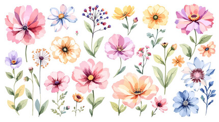 Spring flat flower background vector. Horizontal seamless floral pattern. Botanical art print for Happy Easter, Folk style home decor , Wall decoration, and fabric.