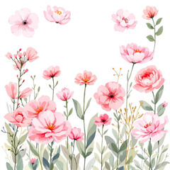 Watercolor flowers garden background for design. Floral border frame card template. Vector design illustration. for banner, wedding card.