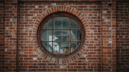 Vintage circular window set in masonry