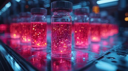 Futuristic Biotech Lab with Glowing and Colorful Vials