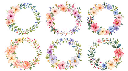 Vector illustration with colorful flowers and green leaves drawn in a delicate botanical style