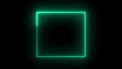Glowing Green Square Neon Outline on Black Background