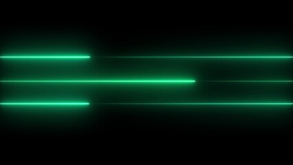 Glowing Green Horizontal Neon Lines on Black Background Abstract Design