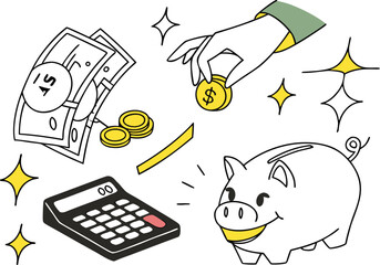 vector illustration of a calculator and money