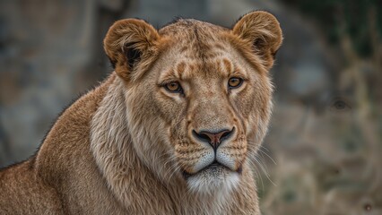 Fototapeta premium As a prominent member of the Felidae family and the Panthera genus, lions can surpass 250 kg in weight, positioning them as the second largest cat species following the tiger.