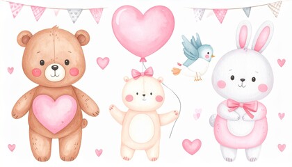 Obraz premium Valentine Animals Clipart Illustration, clipart, high quality style suitable for