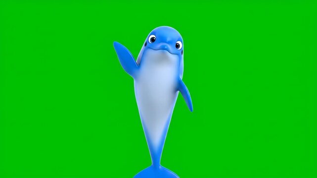 Cartoon Dolphin Emerges on Green Screen: Animated Marine Life