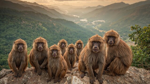 Wild Baboons Roaming High Altitudes