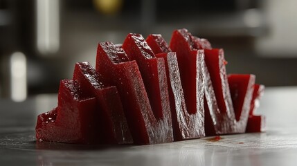 Geometric Beetroot Sculpture: Abstract Food Art with Glossy Texture and Precise Cuts