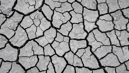 Cracked dry earth texture showcasing drought impact in monochrome