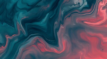 Abstract Teal Red Swirling Liquid Marble Texture Background