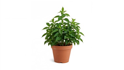 Fototapeta premium Aromatic perennial plant Ocimum tenuiflorum in a clay pot