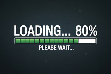 Loading Screen with Green Progress Bar Displaying Data Transfer Process at 80 Percent on a Dark Background