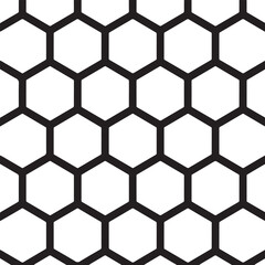  A minimalist seamless pattern of a black honeycomb grid on a white background. 