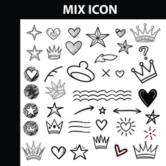 Hand Drawn Doodle Elements Collection with Stars Hearts Crowns and Arrows