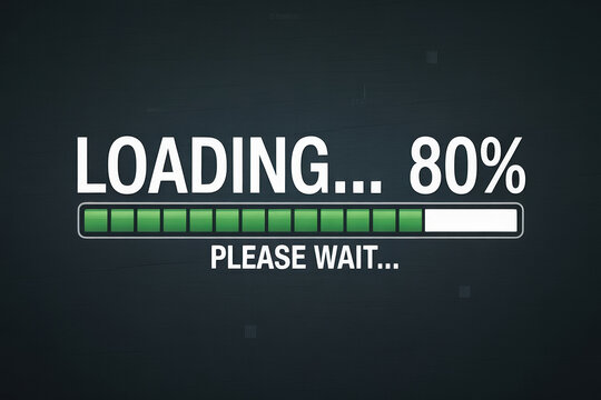 Loading Screen with Green Progress Bar Displaying Data Transfer Process at 80 Percent on a Dark Background