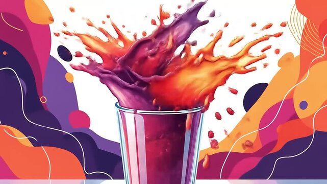 Vibrant splash of refreshing juice in glass for dynamic beverage ad or healthy drink promo video clip