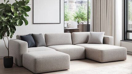 Modern Modular Sofa with Textured Fabric and Natural Light in Minimalist Living Room