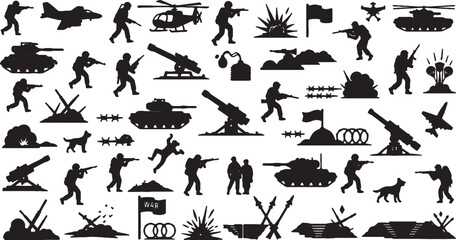 Epic War Silhouette Collection: Soldiers, Weapons, and Battle Icons