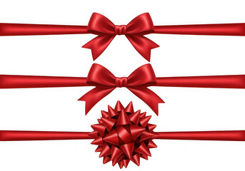 Festive red ribbon bows elegantly arranged against a bright white background.
