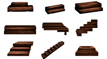 Wooden staircase designs in various styles and arrangements