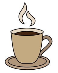 Cup on a saucer with a hot drink and steam above it - vector color picture.
