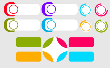 Infographics with circles boxes and vibrant colours on a grey background.