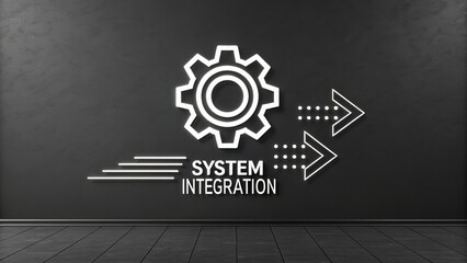 Black-and-white gear icon with motion arrows and System