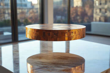 Metal-based table top.