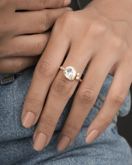 Enagegement Gold Diamond Ring with beautyful young model ledy  