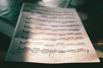 Musical notes with the inscription Forte