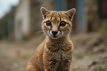 Adorable Wildcat Staring with Big Eyes in Natural Habitat