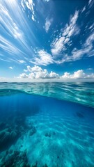 Serene ocean surface split view.