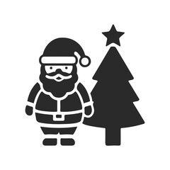 Obraz premium Santa claus icon with christmas tree silhouette on white background