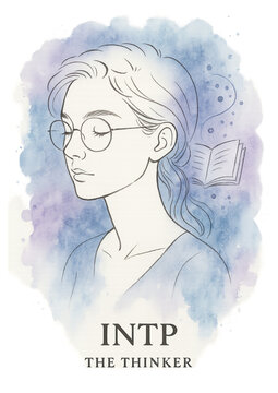 INTP &ndash; The Thinker | Watercolor Ink Portrait Illustration

