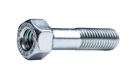 Metal Nut and Bolt Screwed Together Isolated on  Transparent Background