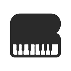 Minimalist black grand piano icon with key outline on white background