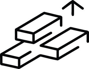 Building Blocks Icon: A stylized illustration depicts a geometric arrangement of rectangular blocks and an arrow, symbolizing construction, progress, and direction.