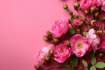 Beautiful arrangement of pink roses on a pastel background showcasing nature's elegance and charm