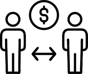 Financial Exchange Diagram: A minimalist illustration portraying a financial transaction, featuring two figures engaged in the exchange of currency.