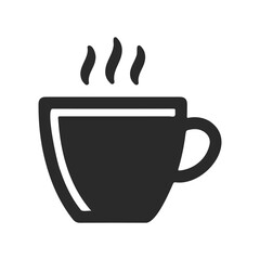 Simple black coffee cup icon with steam on white background