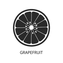 Monochrome grapefruit slice icon on white background