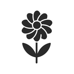 Simple black flower icon with petals and leaves on white background