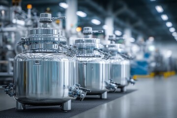 Stainless steel fermentation tanks in a modern brewery environment during daytime