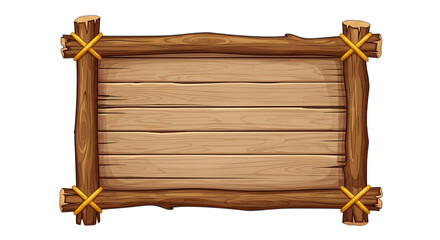 Rustic wooden sign with rope corners isolated on transparent background