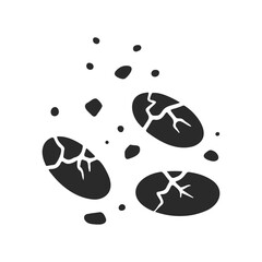 Black and white broken egg illustration with cracks and fragments
