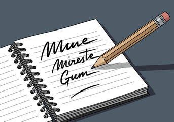 Hand Written Notes in Spiral Notebook with Pencil Illustration